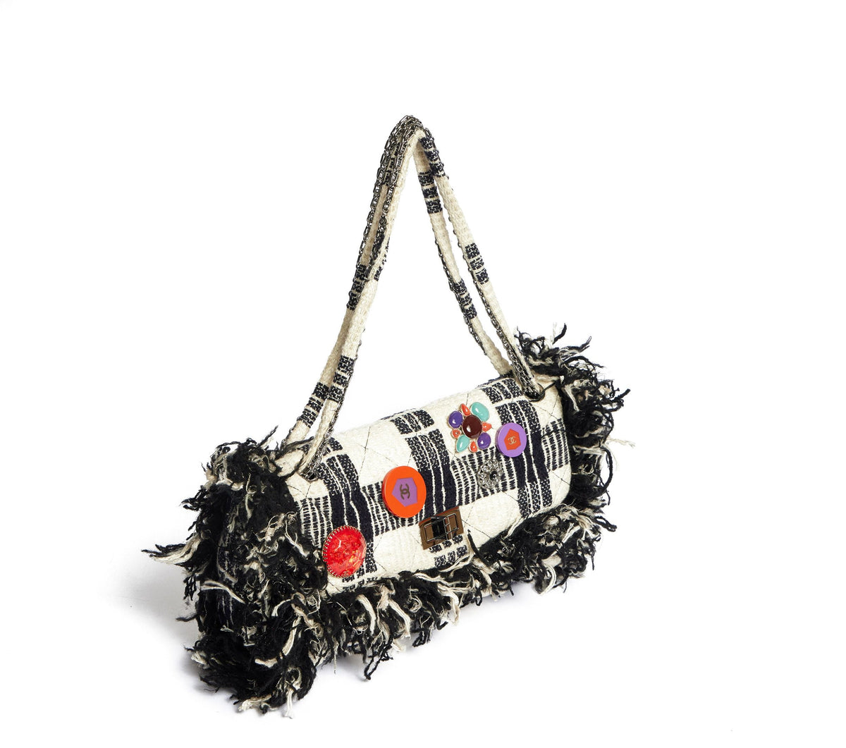 Chanel Fringe Bag Black White