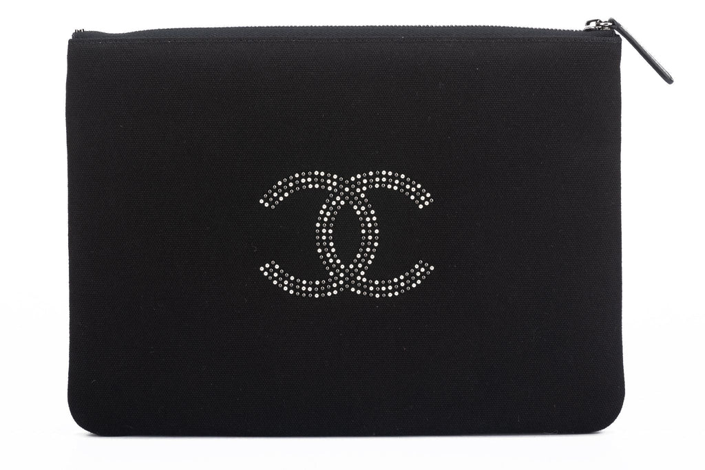 Chanel BNIB Studded Black Silver Clutch