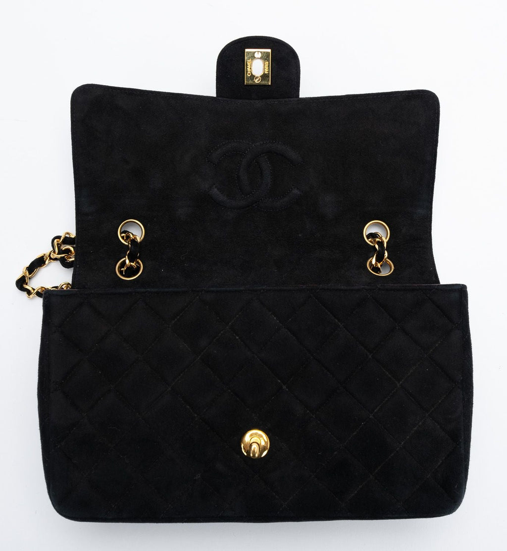 Chanel Black Suede Single Flap 10"