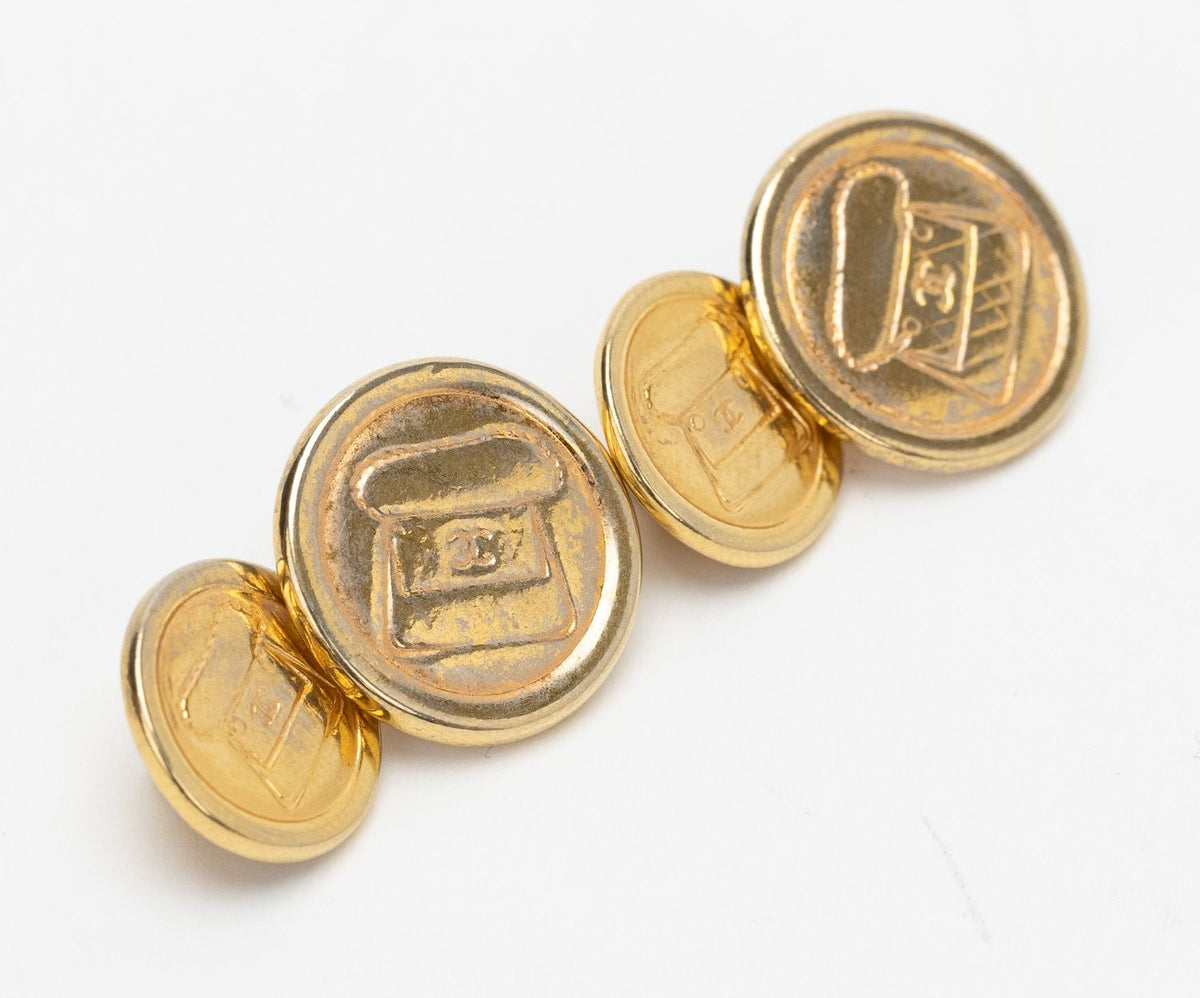 Chanel Gold Flap Bag Cufflinks 80s