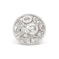 Vintage Finds round ornate diamond ring featuring intricate design and sparkling diamonds in a classic jewelry style.