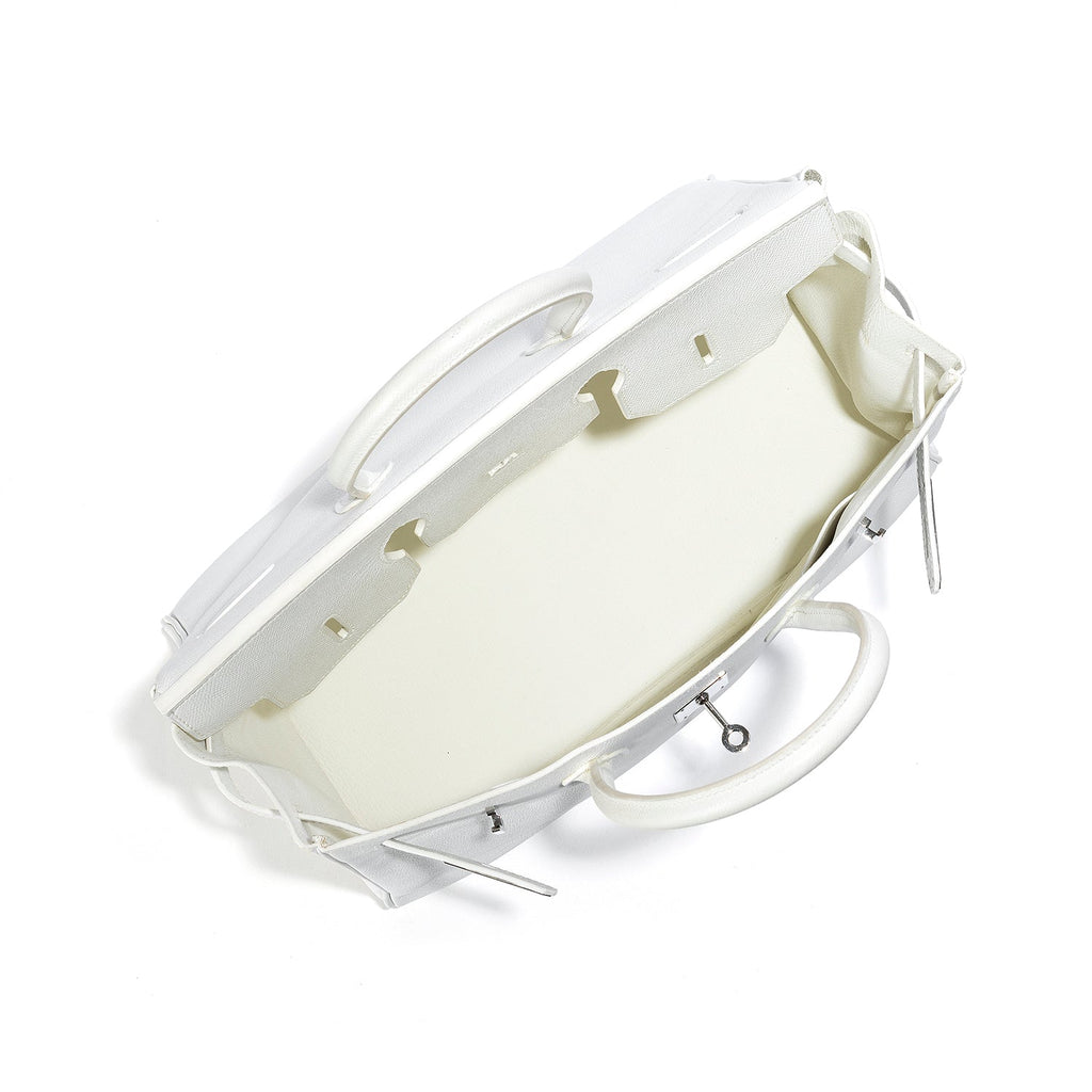 Hermès Birkin 35 White Epsom leather top handle bag with gold hardware, stylish and elegant for everyday use.