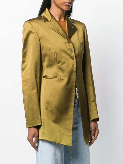 Vintage 1980s Romeo Gigli olive blazer, stylish women's jacket with tailored fit and classic design, perfect for retro fashion.
