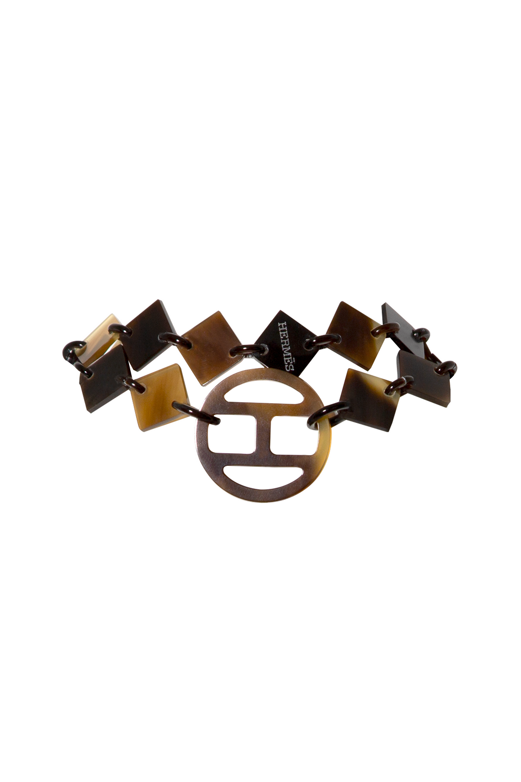 Hermès Brown Lacquer Lena Necklace with sleek, polished lacquer finish and elegant design, showcasing a sophisticated jewelry piece.