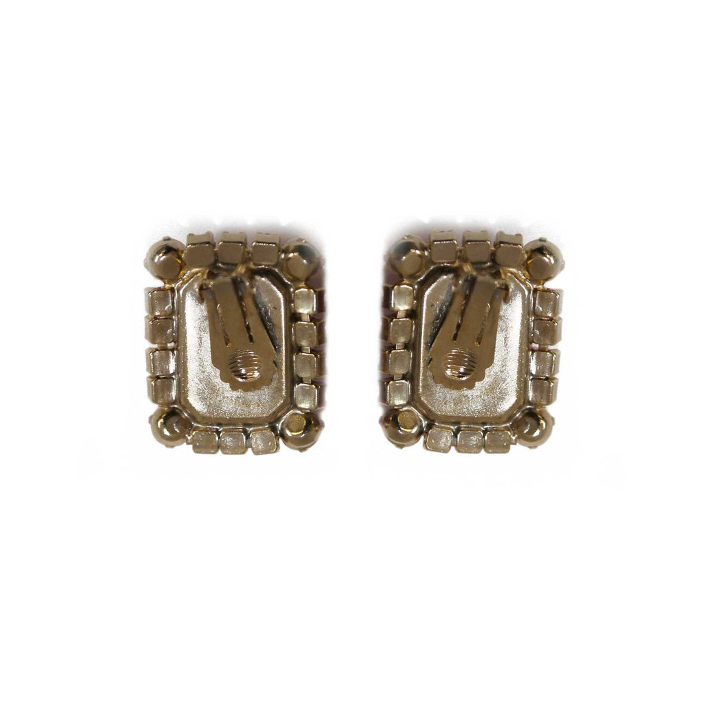 Large pink satin glass and pink crystal gold-tone earrings from Vintage Finds, showcasing elegant jewelry with a vintage style.