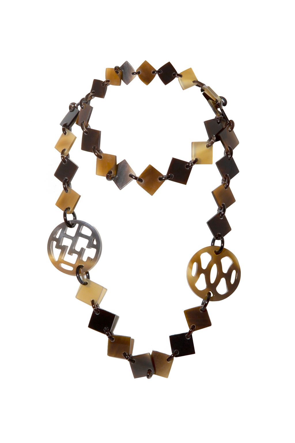 Hermès Brown Lacquer Lena Necklace showing smooth, glossy brown lacquer with elegant design, close-up view of the jewelry piece.