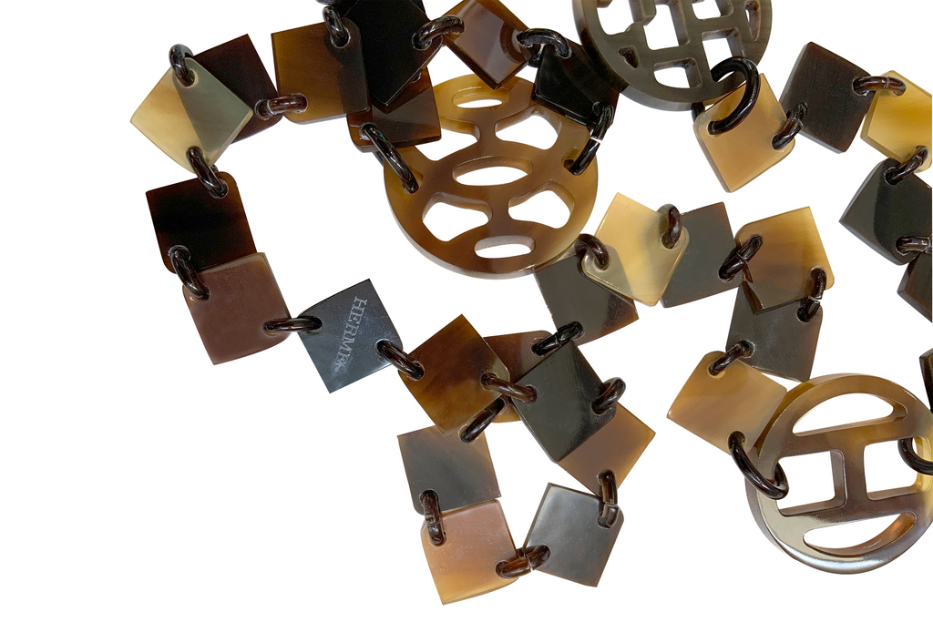 Hermès Brown Lacquer Lena Necklace with sleek design, featuring glossy brown lacquer and elegant gold accents.