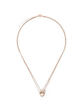 Cartier Tri-Color Gold Trinity Mini Necklace featuring interlinked gold bands in yellow, white, and rose gold on a delicate chain.