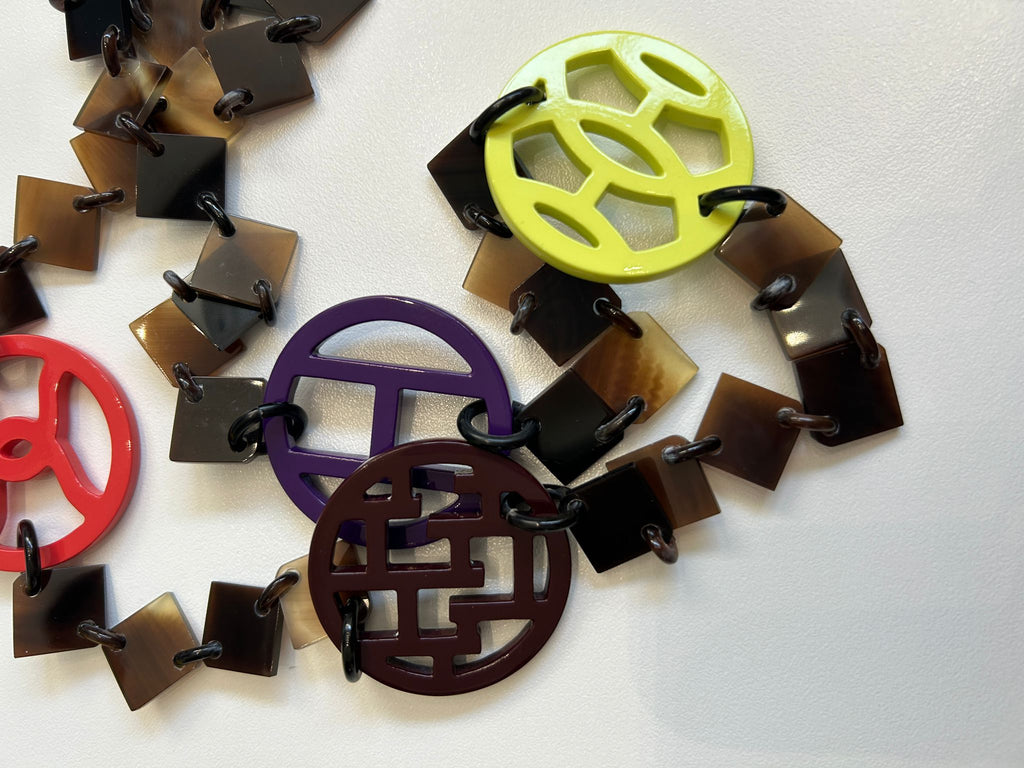 Hermès Purple and Multicolour Lacquer Lena Necklace with vibrant, layered design featuring bold color accents.