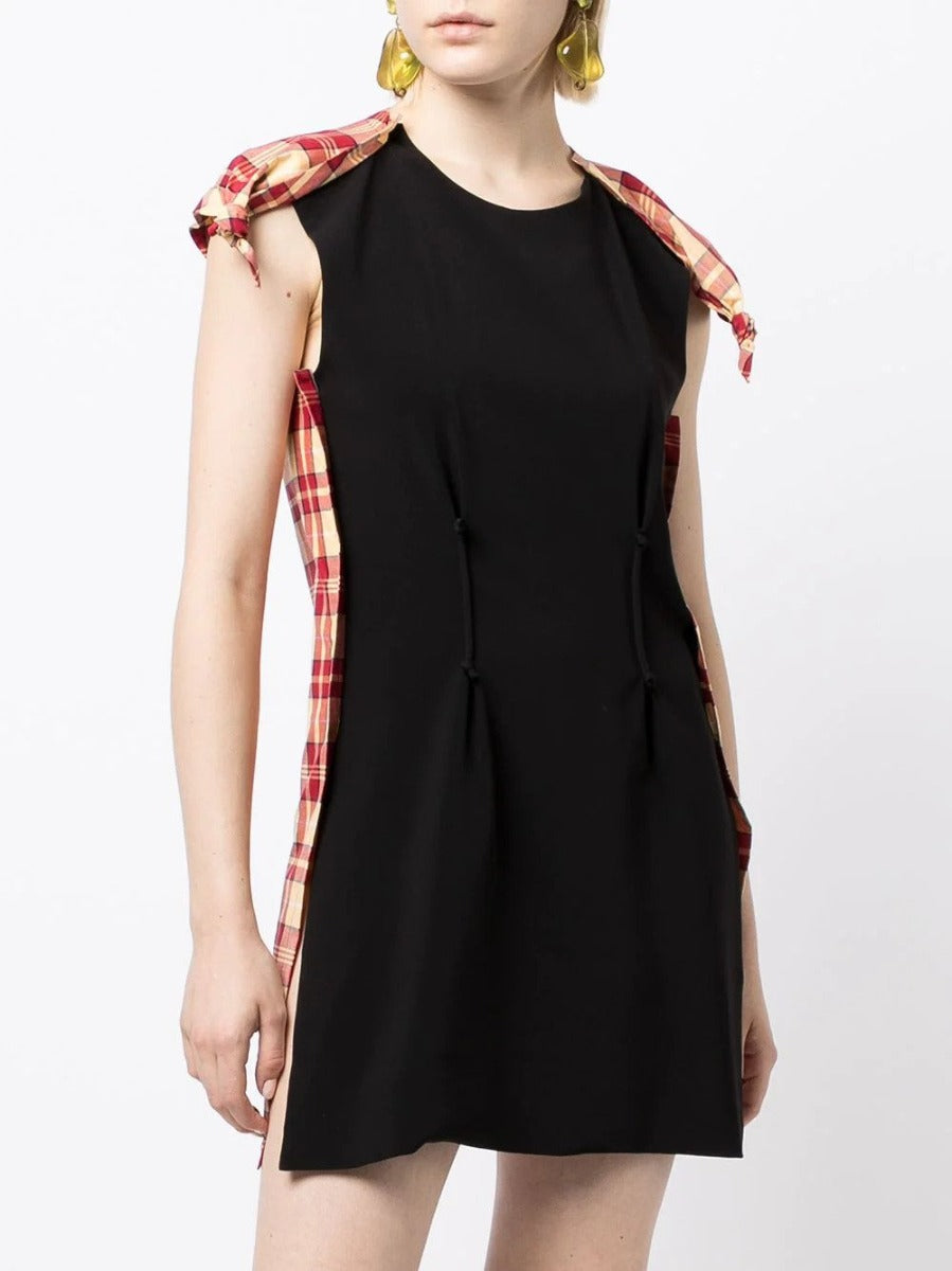Celine checked panelled mini dress front view featuring a stylish, modern design with tailored panel details and a classic check pattern.