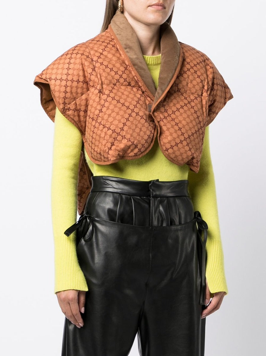 Celine cropped padded plaid jacket with front view, featuring a stylish blazer design and plaid pattern, ideal for casual wear.