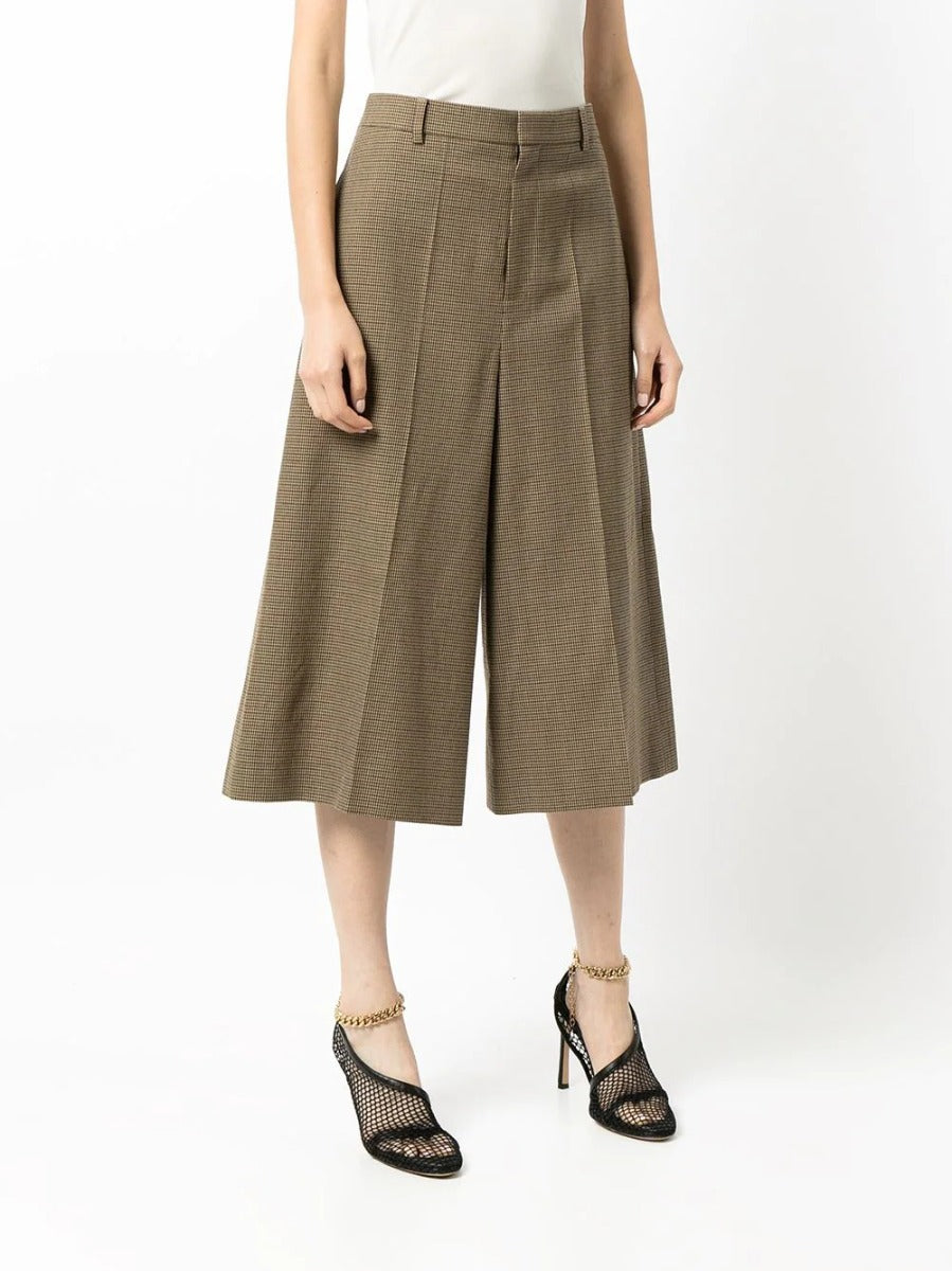 Celine 2019 check wool culottes, stylish trousers with a check pattern, tailored fit, and wide-leg design, perfect for smart casual wear.