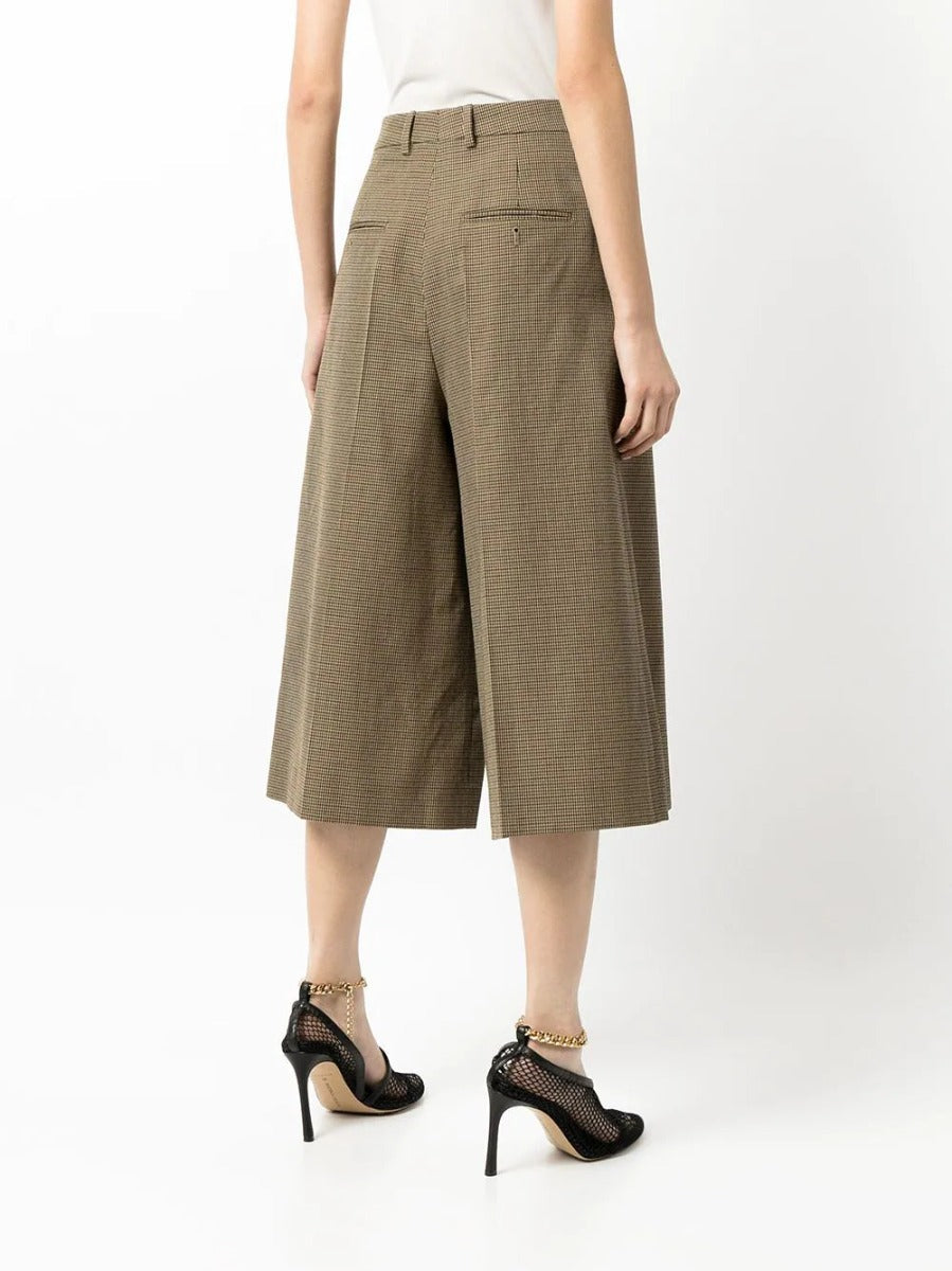 Celine 2019 check wool culottes, stylish wide-leg trousers with a check pattern, displayed on a neutral background.