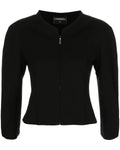 Chanel cropped zip-up jacket featuring a sleek design, visible zipper, and tailored fit in a stylish blazer and jacket style.