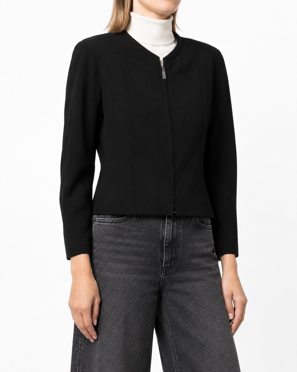 Chanel cropped zip-up jacket from the Blazers & Jackets collection, featuring a front view with a sleek zip-up closure.