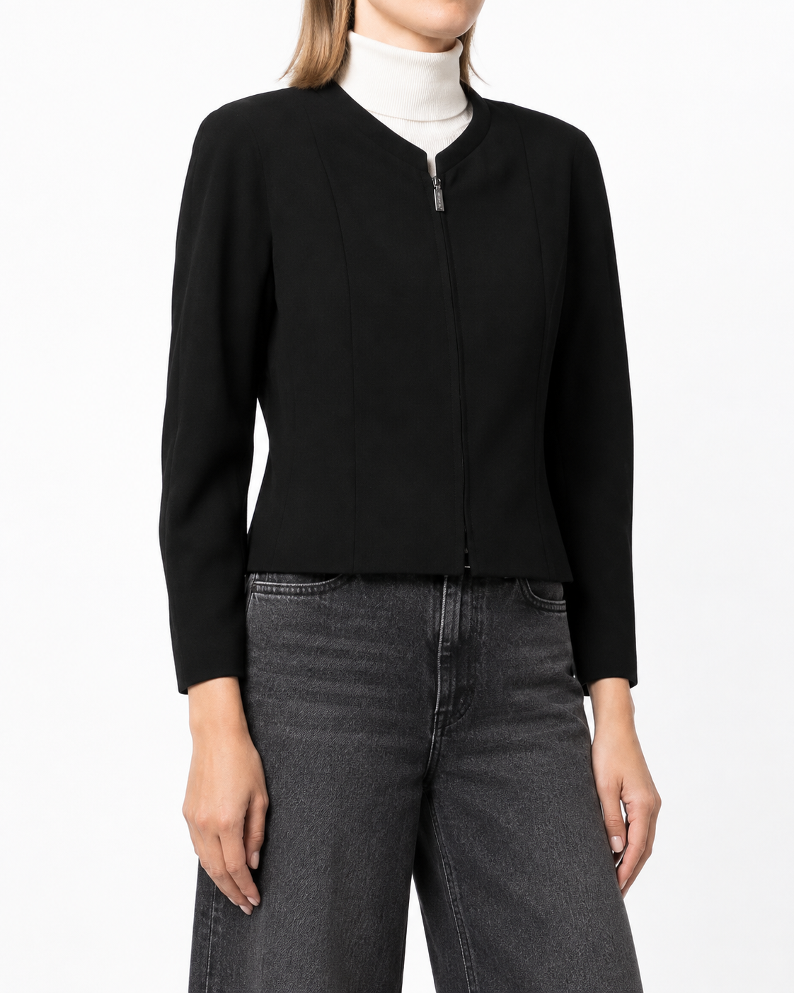 Chanel cropped zip-up jacket from the Blazers & Jackets collection, featuring a front view with a sleek zip-up closure.
