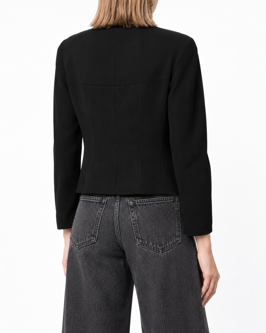 Chanel cropped zip-up jacket with front zipper, stylish blazer or jacket for a modern, fashionable look.