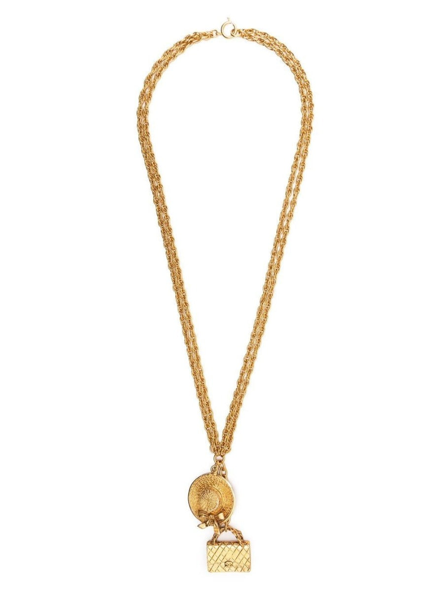 Chanel chain-link bag charm necklace featuring a stylish chain design and elegant pendant, perfect for accessorizing handbags.