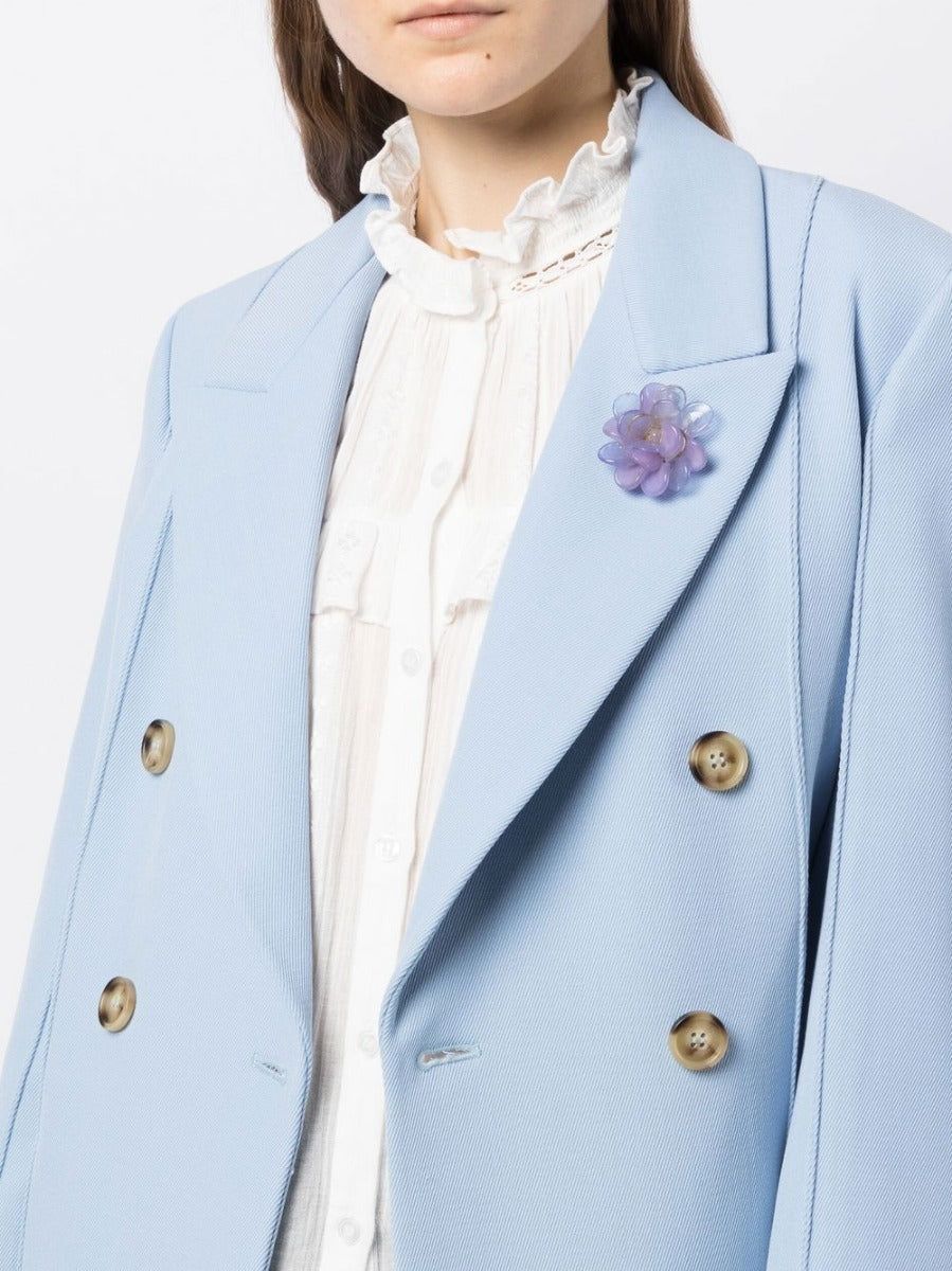 Chanel mauve glass and resin flower brooch with intricate petal design, perfect for elegant accessories.