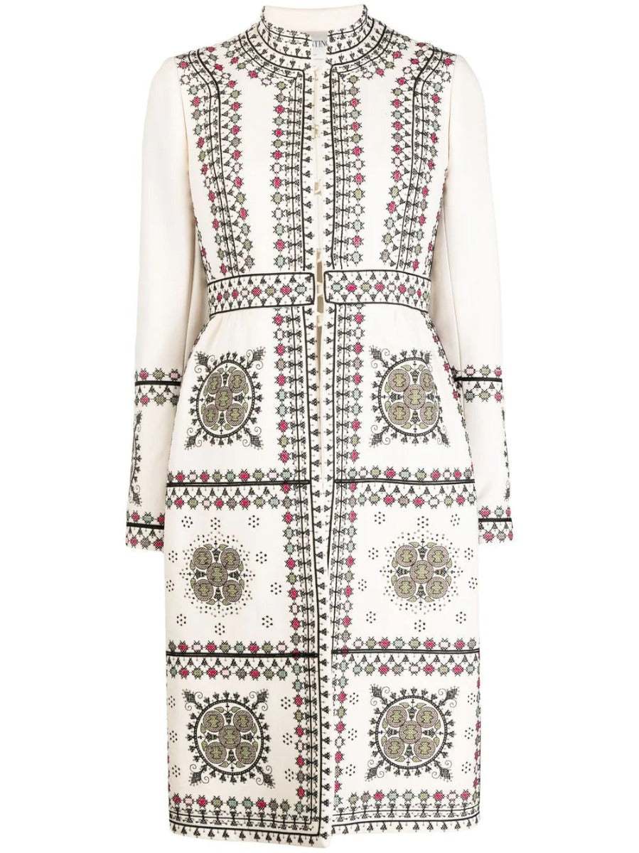 Embroidered high-neck coat from Other Designers featuring intricate embroidery and a stylish, warm coat design.
