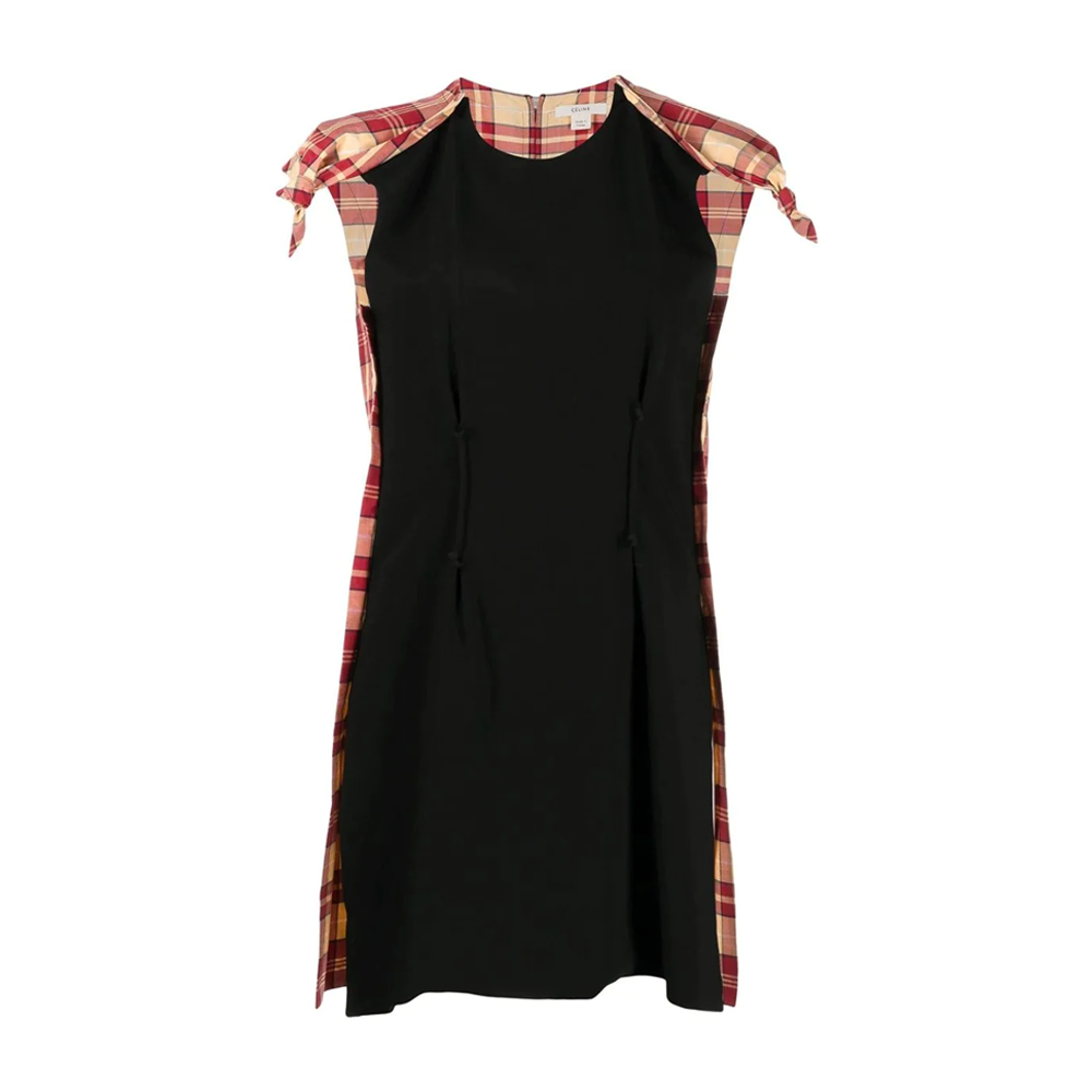 Celine checked panelled mini dress featuring a stylish pattern with long sleeves and a fitted silhouette.