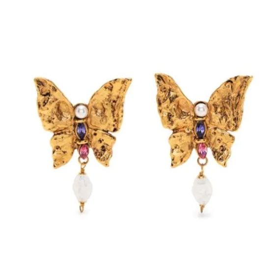 Saint Laurent Rive Gauche clip-on earrings with gold-tone design and elegant details, displayed on a white background.
