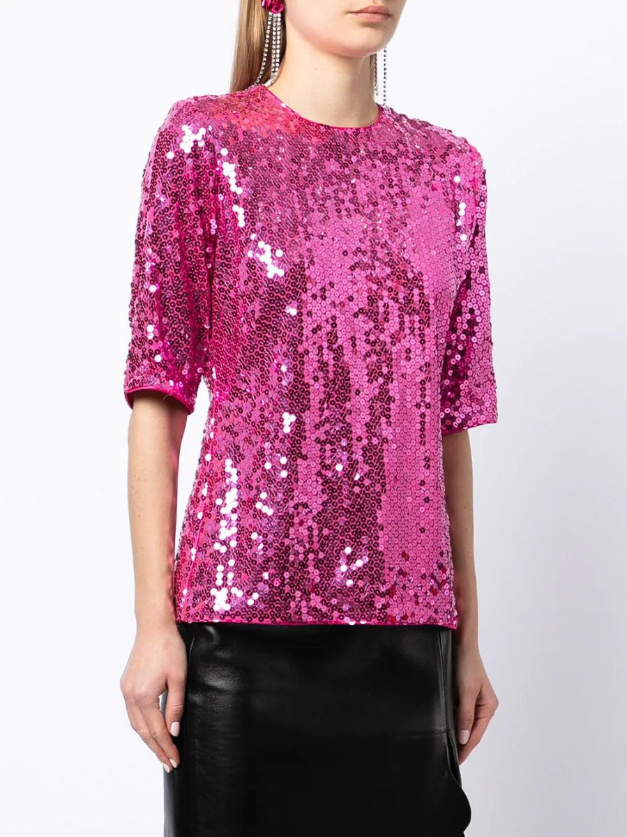 Yves Saint Laurent Rive Gauche sequin top with shimmering silver sequins and sleeveless design, stylish and elegant for evening wear.