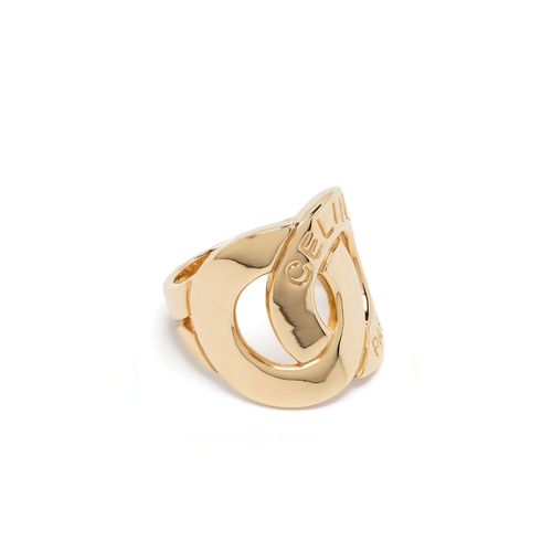 18k gold interlocking circle ring by Celine, featuring a sleek and elegant design with polished gold finish.