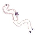Cartier Pearl Necklace with Amethyst, fine jewelry featuring a string of pearls and a central amethyst pendant, elegant and luxurious.