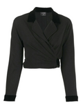 Chanel velvet trim cropped blazer with tailored fit and elegant design, featuring plush velvet accents on the collar and cuffs.