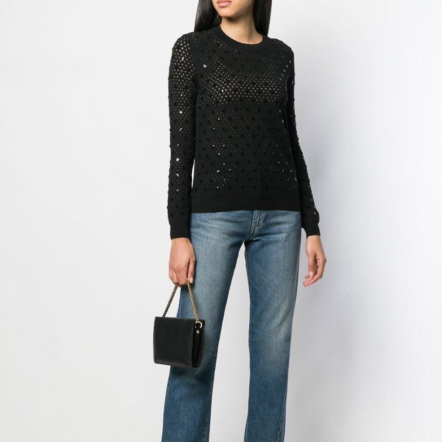 Louis Vuitton black sequin embellished top, stylish and elegant, featuring shimmering sequins and a modern design.