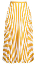 Yellow striped pleated midi skirt from Other Designers, showing the flowy fabric and stylish pleats.