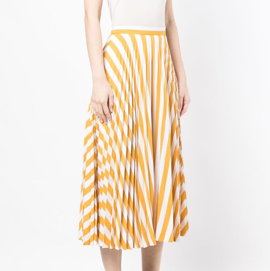 Yellow striped pleated midi skirt from Other Designers, showcasing its flowing fabric and stylish pleated design.