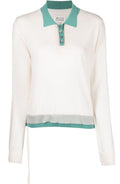 Cream knitted polo sweater by Maison Martin Margiela, stylish tops with a textured knit design.