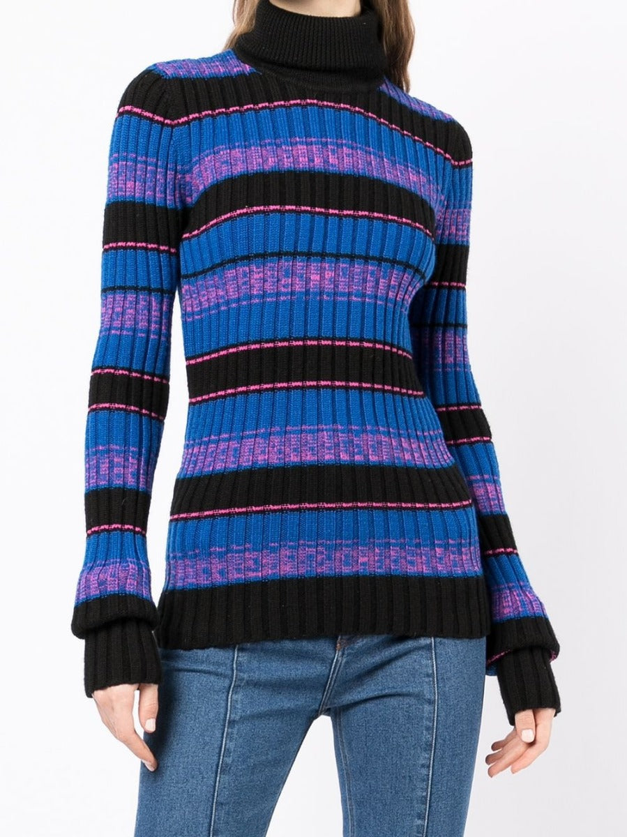 Striped turtleneck ribbed knit jumper by Other Designers, featuring a cozy, fitted top with bold stripe pattern and ribbed texture.