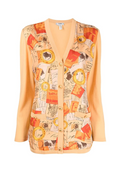 Celine Postcard Print Silk Cardigan blazer in vibrant orange, featuring a sleek design and smooth silk fabric.