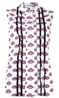 Prada kiss print sleeveless shirt with bold graphic design, featuring a relaxed fit and stylish sleeveless cut.