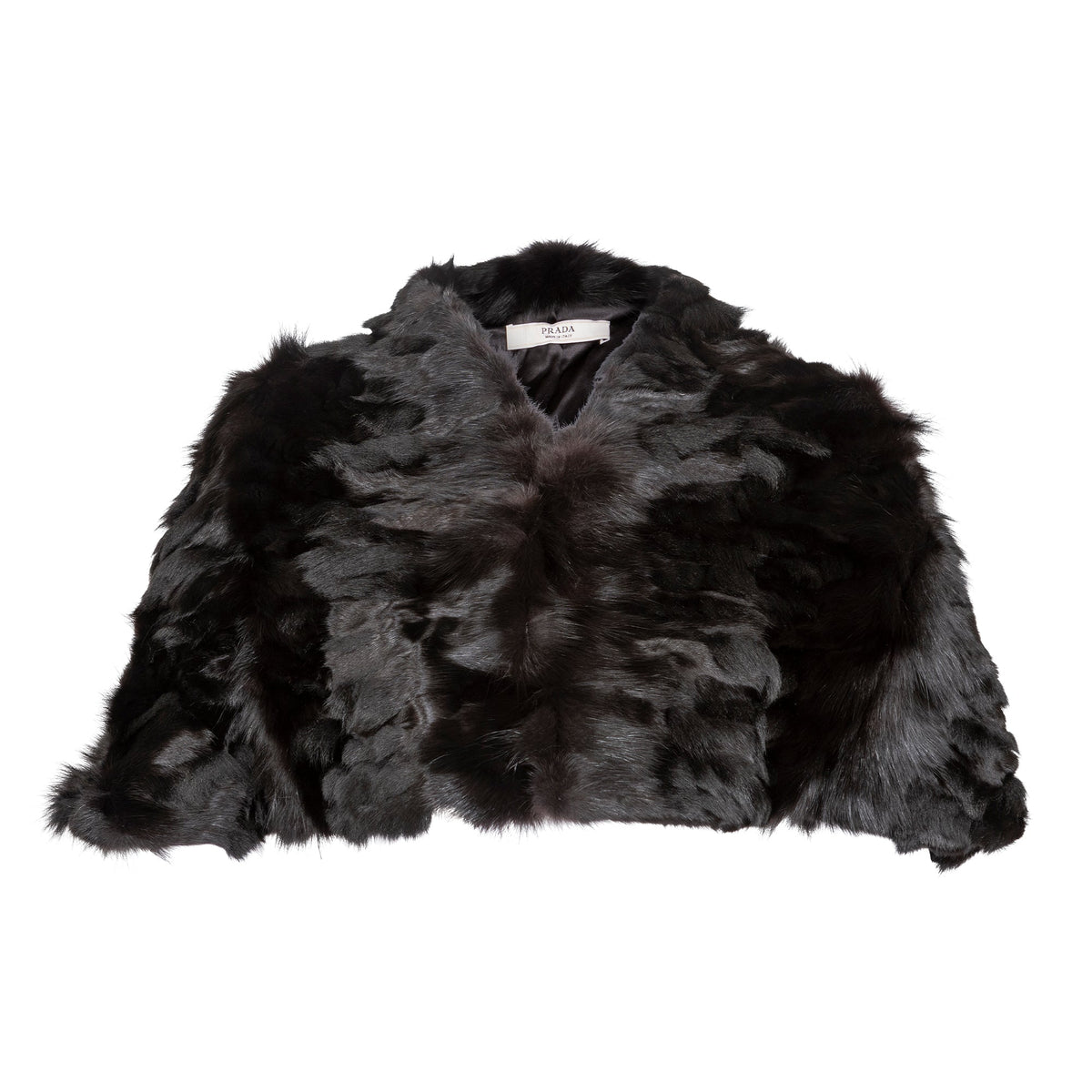 Prada fur bolero blazer with a fitted design and luxurious fur texture, front view showing elegant style and craftsmanship.