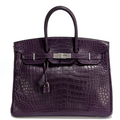 Hermès Birkin 35 Amethyst purple top handle bag with gold hardware, showcasing luxurious leather and elegant design.