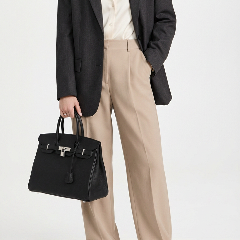 Hermès Birkin 25 Etain Epsom top handle bag with diamond accents, showcasing luxurious craftsmanship and elegant design.