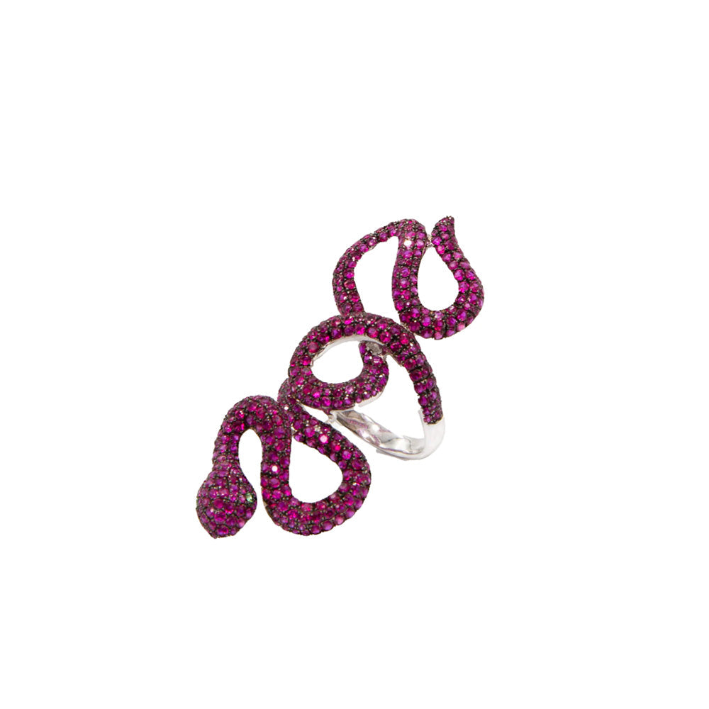 Lydia Courteille Ruby Snake Ring, fine jewelry with a detailed snake design and vibrant ruby gemstone, showcasing elegant craftsmanship.
