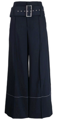 Celine belted wide-leg wool trousers featuring a tailored fit and classic design, shown in a neutral color.