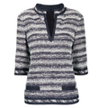Chanel striped blue tweed tunic top with a classic textured fabric and stylish design, perfect for elegant casual wear.