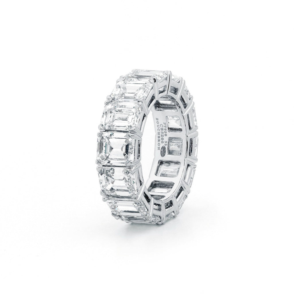 Elegant Boucheron Eternity Ring featuring a continuous row of sparkling gemstones on a sleek gold band.