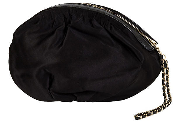 Chanel Black Silk Evening Bag w/ Clovers