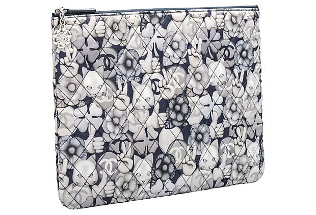 Chanel Gray Nylon Kitty Emoji Clutch