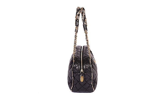 Chanel Black & Gray Tweed Shoulder Bag