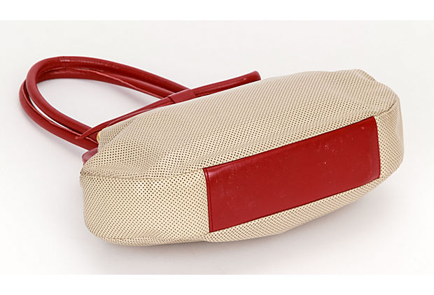 Chanel Beige & Red Perforated Bow Bag