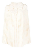 White Saint Laurent chunky knit crochet poncho, cozy and stylish blazer or jacket with textured knit pattern.